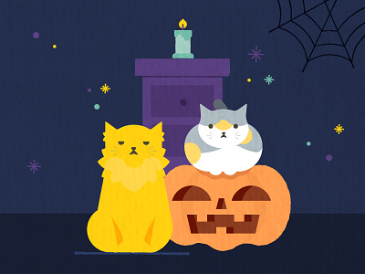 Meow candle cat character design dark night halloween holiday season illustration jackolantern kitty october pumpkim vector