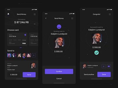 Plånbok - Wallet app concept 💸 Sending money app darkmode darktheme kit mobile ui uiux ux wallet wallet app