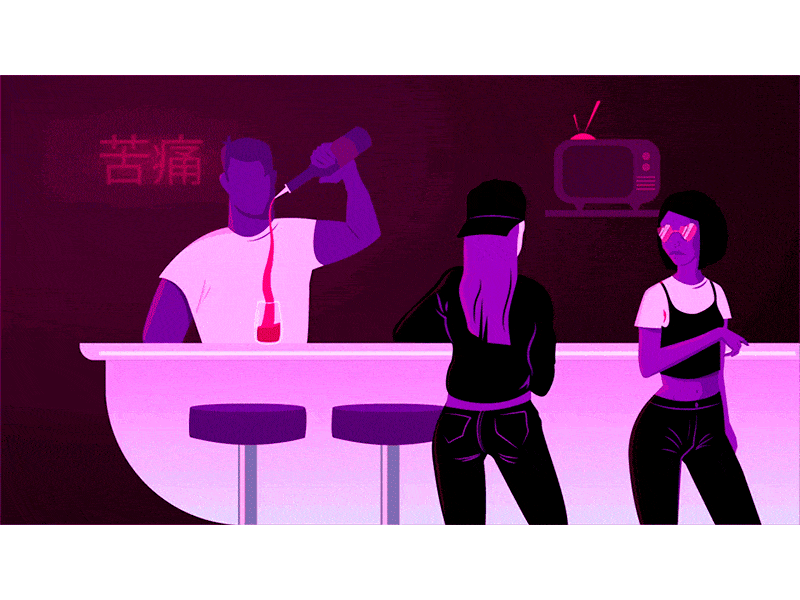 Night Life 90s alcohol animation bar club girls illustration music party pink tv violet