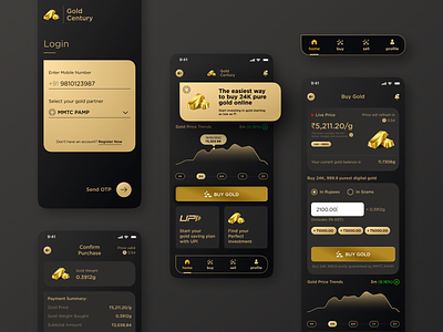 Gold Investment App 👑 app banking black buy clear creative design dark finance gold gold app gold card golden minimalistic mobile app mobile bank premium design sell ui ux wallet