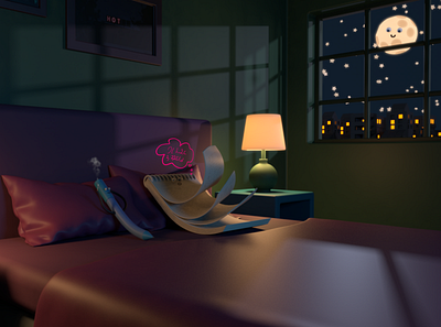 Romantic book lamp night pen pixar render stars