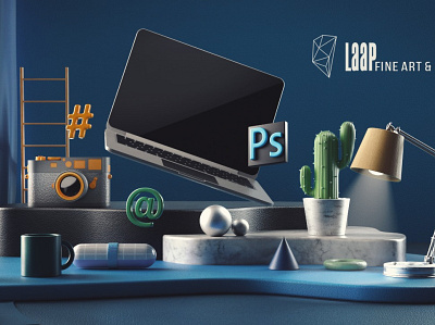Cover photo for Laap Photography abstract blue camera camera icon camera logo design illustration laptop photography render rendering