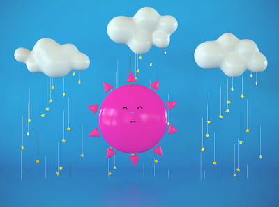 Sadness abstract clouds cute cute sun design illustration rain render rendering sadness stars sun toy