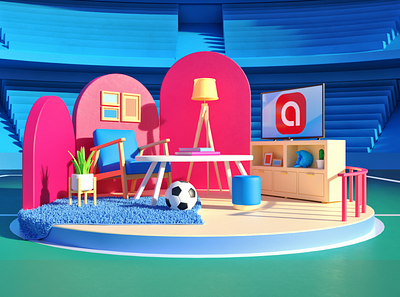 Sport Day 3d abstract ball cinema 4d cute design illustration redshift render rendering room stadium sunny
