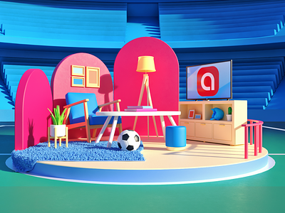 Sport Day 3d abstract ball cinema 4d cute design illustration redshift render rendering room stadium sunny