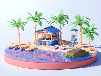 Mojito Island 3d 3d render abstract bar baywatch canoe cute design illustration mojito ocean palms render rendering sand sea toy