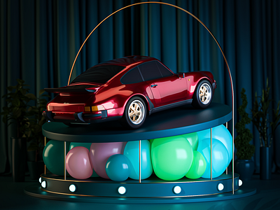 Porsche 911 3d balloons c4d car cinema4d design graphics illustration maxon old car porsche redshift render rendering