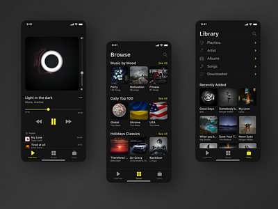 Music Streaming App app design application design dark dark ui design dribbbling music music app music player opengeekslab streaming ui ux