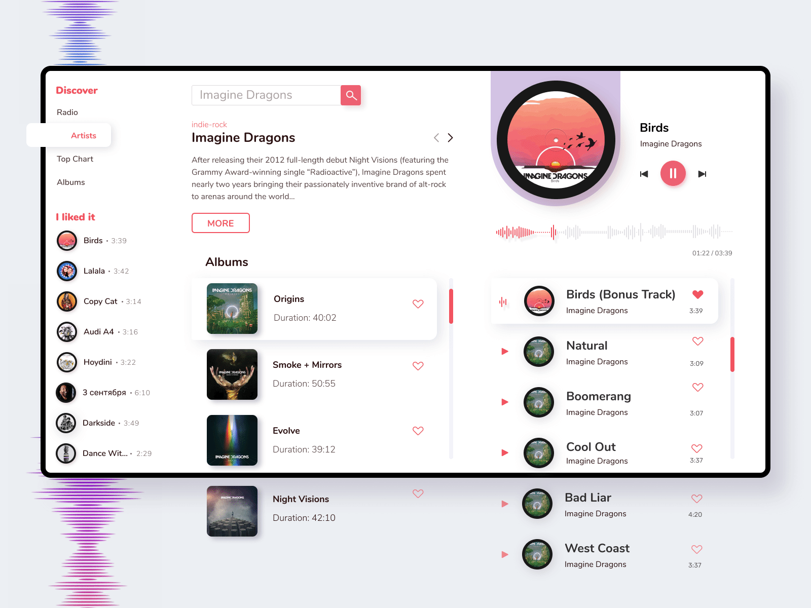 Music Player app design application design clean design dribbbling minimal minimalism music opengeekslab ui ux