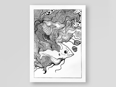 Fish Drawing art banner black brkckroglu creative design digitalart drawing fish lineart new poster project scanning wave white