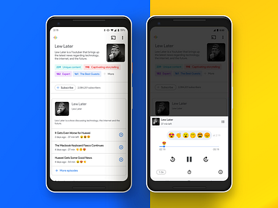 Google Podcast React Feature UI android app emoji flat google mobile phone podcast podcasts product design profile ui ux