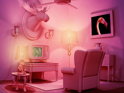 Kitsh Room 3d c4d illustration kitsh pink room