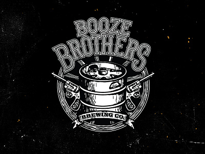 Booze Brothers Brewing Co. banner beer brewery brewing guns keg label logo revolver southern type typeface western wheel