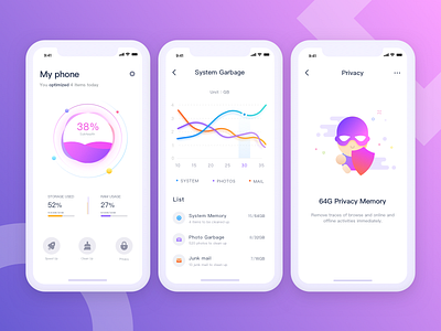 CleanMyphone app affective app clean data ui ux visualization