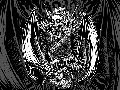 Death bat artwork bandmerch black and white darkart gajahnakal illustration merchandise skull tshirt design