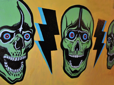 3 Skulls & some bolts acrylic analog bolts canvas skulls