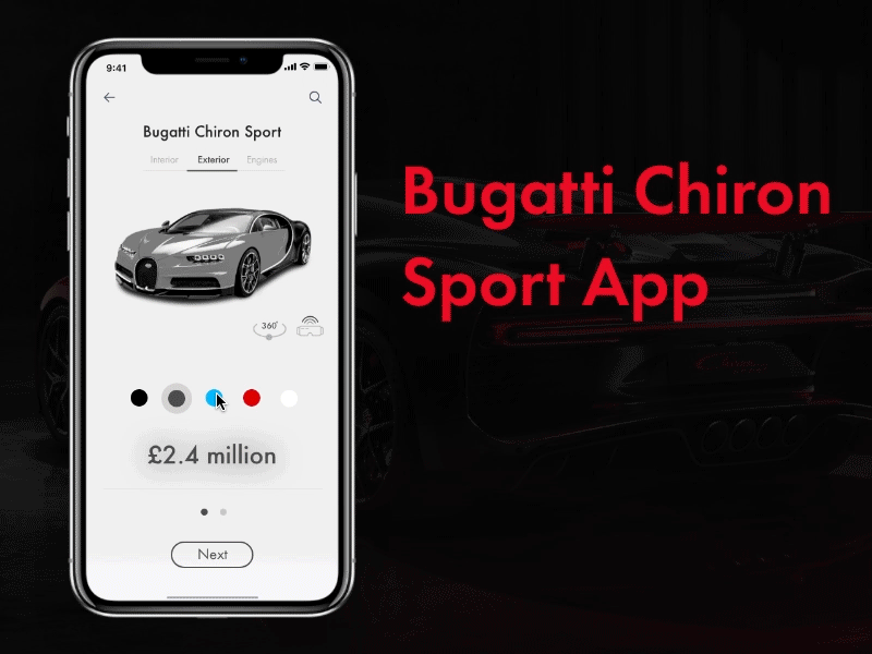 Bugatti Chiron Prototype App adobe app car demo design download iphone kit ui ux water xd