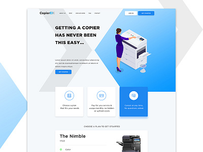 Home page for Copier Webshop hero area hero banner illistration