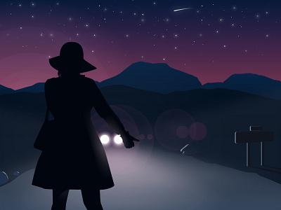 Silhouette in the darkness car headlight darkness graphic design illustraton road silhouette