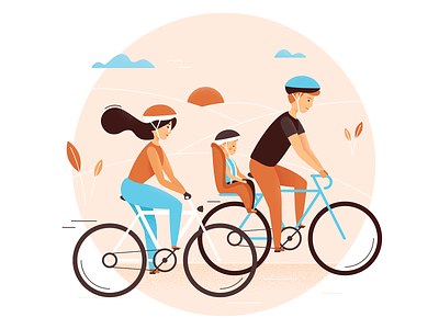 Bike trip illustration bike bike trip design family illustration ride sunset vector