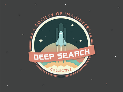 Deep Search Collective badge planet rocket space station