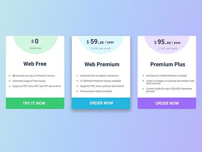 Pricing card design pricing