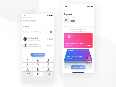 The concept of an application for split payment in a restaurant app design food ios mobile ui ux