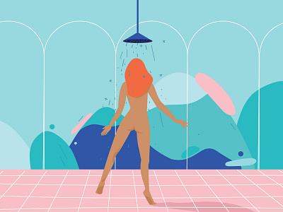 Cold shower cold design flat helthy illustration shower vector woman