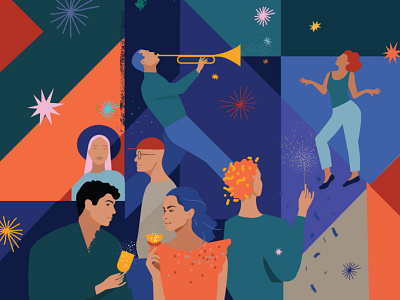 Party drinks editorial illustration flat holiday holidays illustration music party people vector