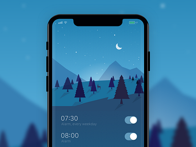 Alarm App alarm app apple deer design ios landscape mobile moon night timer tree