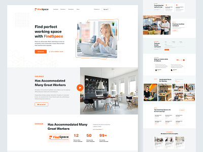 FindSpace - Coworking Space Landing Page agency branding coworking coworking space graphic design hafizur rahaman landing page logo office officespace shared space startu typography ui ux web design website website design working from home working space workspace