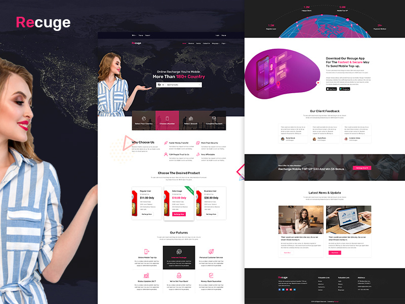 Recuge - Online Mobile Recharge PSD Template web psd design web deisgn ux psd topup recharge online recharge online mobile recharge online load online bill pay money transfer mobile topup mobile recharge mobile banking mobile dth recharge bill pay banking