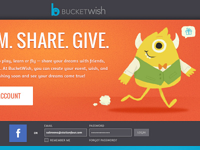 Bucketwish - Homepage concept illustration webdesign