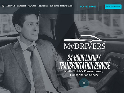 Mydrivers splash panel blackcar florida jacksonville logistics singlepage transportation ui ux webdesign