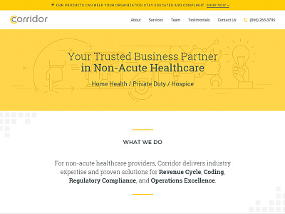 Corridor healthcare hero area homepage monoweight illustration