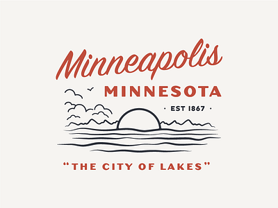 The City of Lakes handdrawn illustration lake minneapolis minnesota typography vintage
