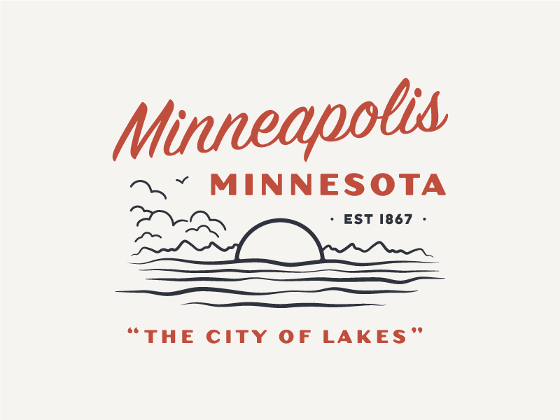 The City of Lakes minnesota minneapolis lake handdrawn vintage typography illustration
