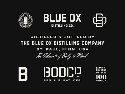 Blue Ox Distilling Co. badge branding illustration monogram typography whiskey