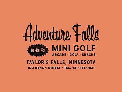 Adventure Falls branding identity lockup logo mini golf retro typography vintage