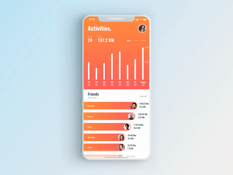 Fitness stats display animation graph statistics stats switch transition ui ux