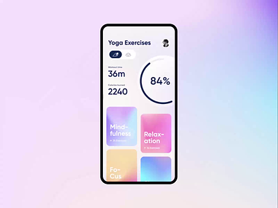 Yoga & Meditation Mobile App UI Animation app clean fresh meditation app mobile purple search bar story switch toogle tutorial ui ui animation yoga yoga app