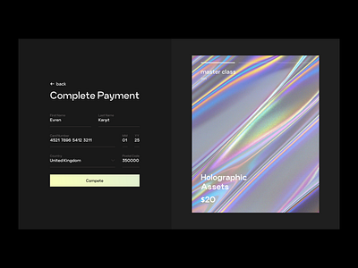 Holographic Assets Course - Payment Screen design holographic holographic design holographic ui payment payment page payment screen pricing screen ui