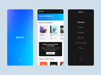 Splice - Mobile Web Screens app blue blue gradient branding clean concept design gradient mobile mobile app mobile web music app music gradient music gradient app music responsive responsive splice splice app splice music ui