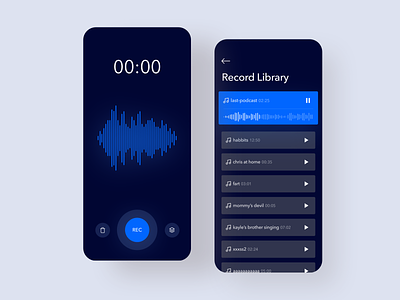 Sound Recorder App app black blue blue and black dark dark app darp mode library listen mobile music rec record recorder