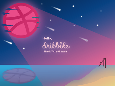 Hello Dribbble dribbble flat hello illustration invitation sea