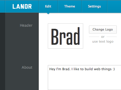 Edit your page about blue grey header logo nav upload white