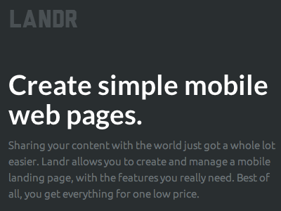 Landr - a dead simple way to create mobile web pages grey homepage landr mobile mobile web