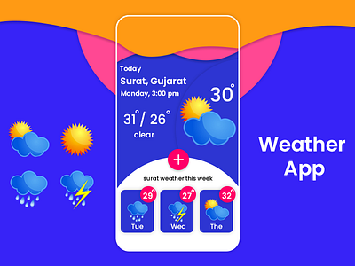 Weather App clouds graphic design photoshop design rain sun ui design ux design vector design weather weather app xd design