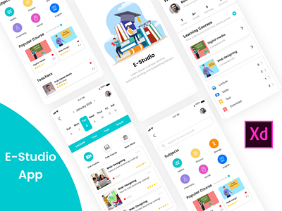 E-studio app app design courses e learning e studio education illustrator design mobile app design photoshop design sketchapp ui design ux design xd design