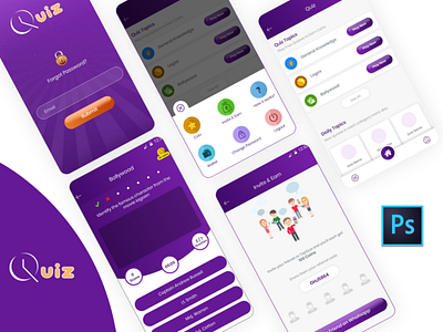 quiz App answers app application design illustrator design logo design mobile app design photoshop design question quiz app sketchapp ui design ui kits ux design xd design